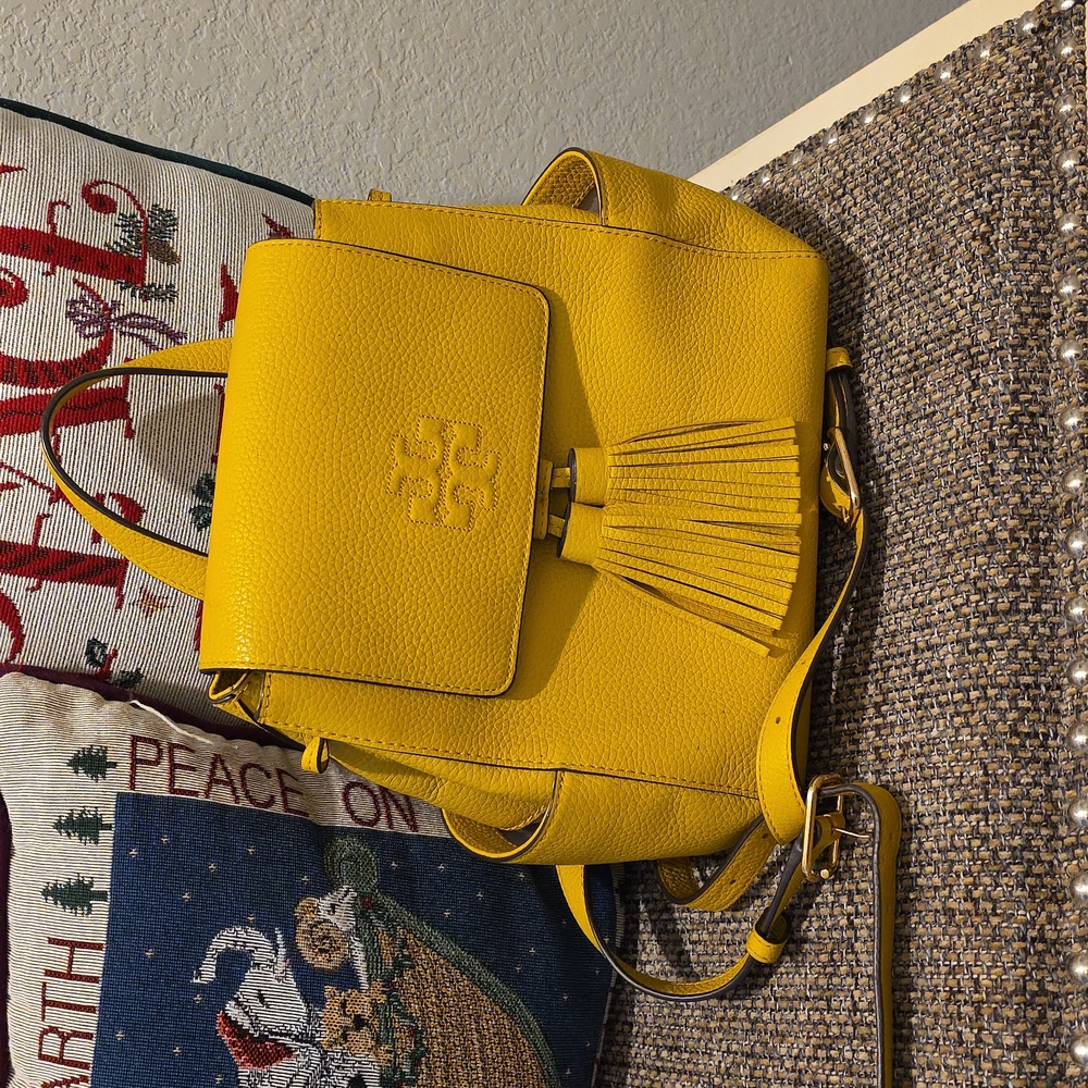 Tory Burch Chic Yellow Leather Backpack with Tassels - Picture 6 of 14